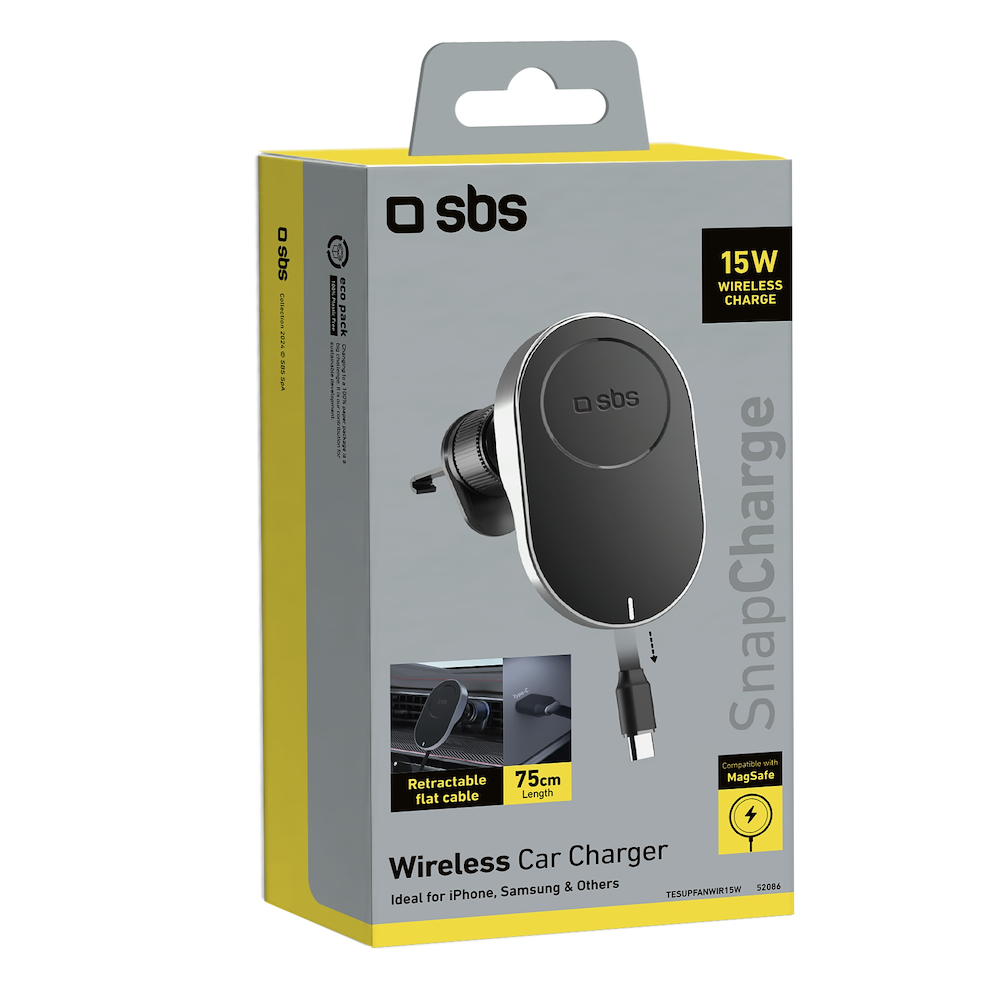 SBS TESUPP15WRETRACABL - Supporto auto per ricarica wireless
