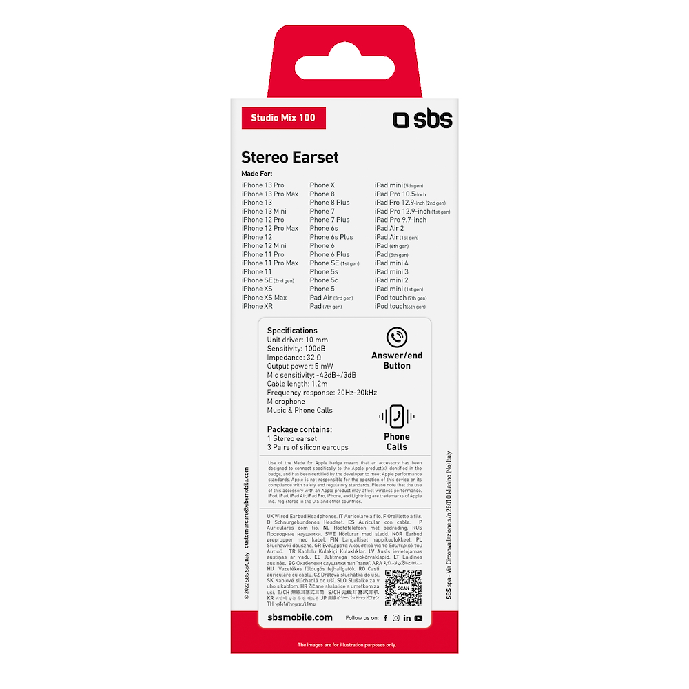 SBS TEINEARLIGHTW - Auricolari in-ear con connettore Lightning