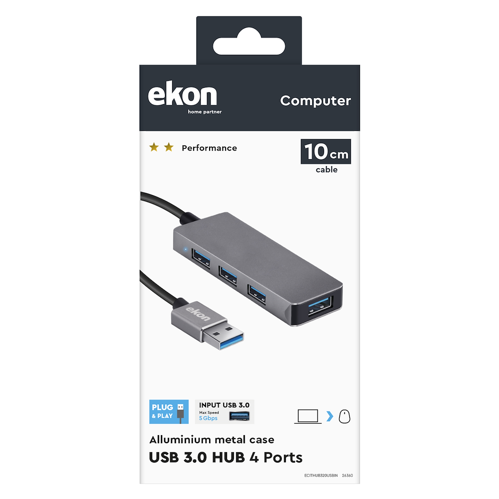 EKON ECITHUB320USBIN - USB Hub 3 in 1 Aluminium