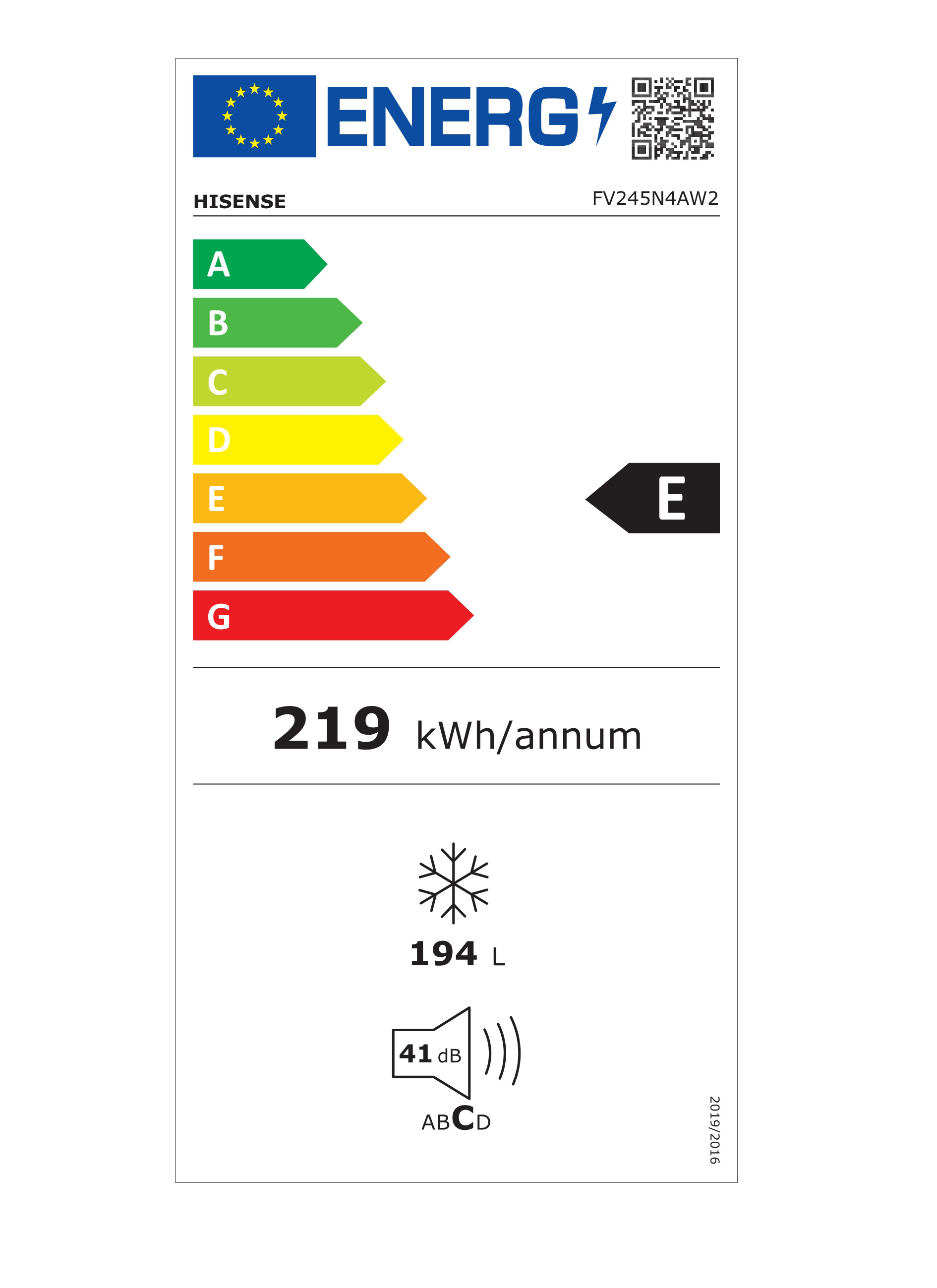 HISENSE FV245N4AW2 - FV245N4AW2 0566166 mitG.VERT. 183LT CE.E NOFROST 5CASSETTI BIANCO
