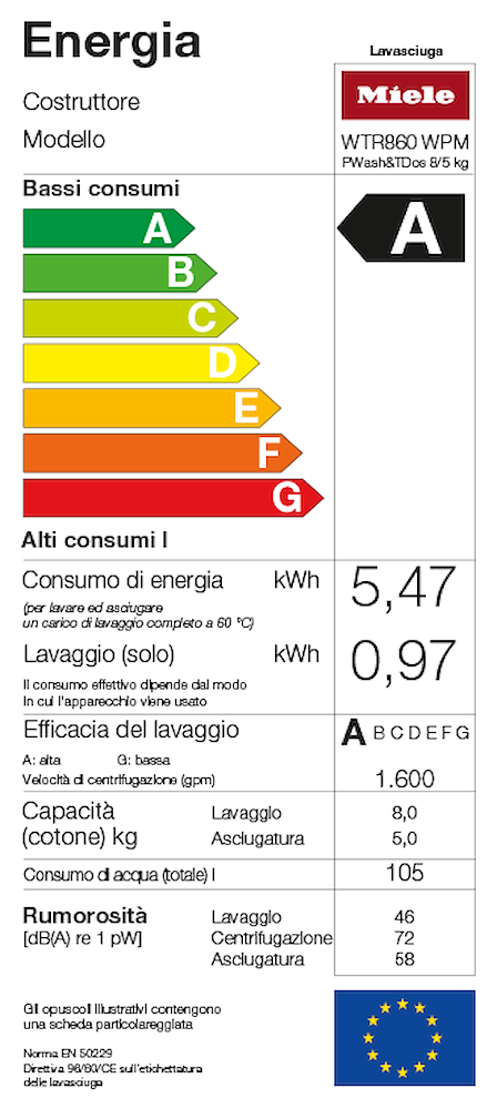 MIELE WTR860 - WTR860 0560097 LAVASC.C/F 1600G LAV.8KG-ASC.5KG CE.A POWER WASH