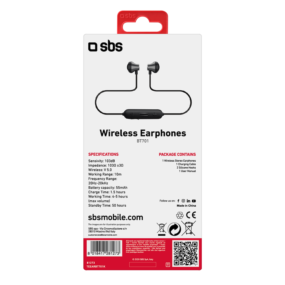 SBS TEEARBT701K - Bluetooth In-Ear-Kopfhörer mit Mikrofon