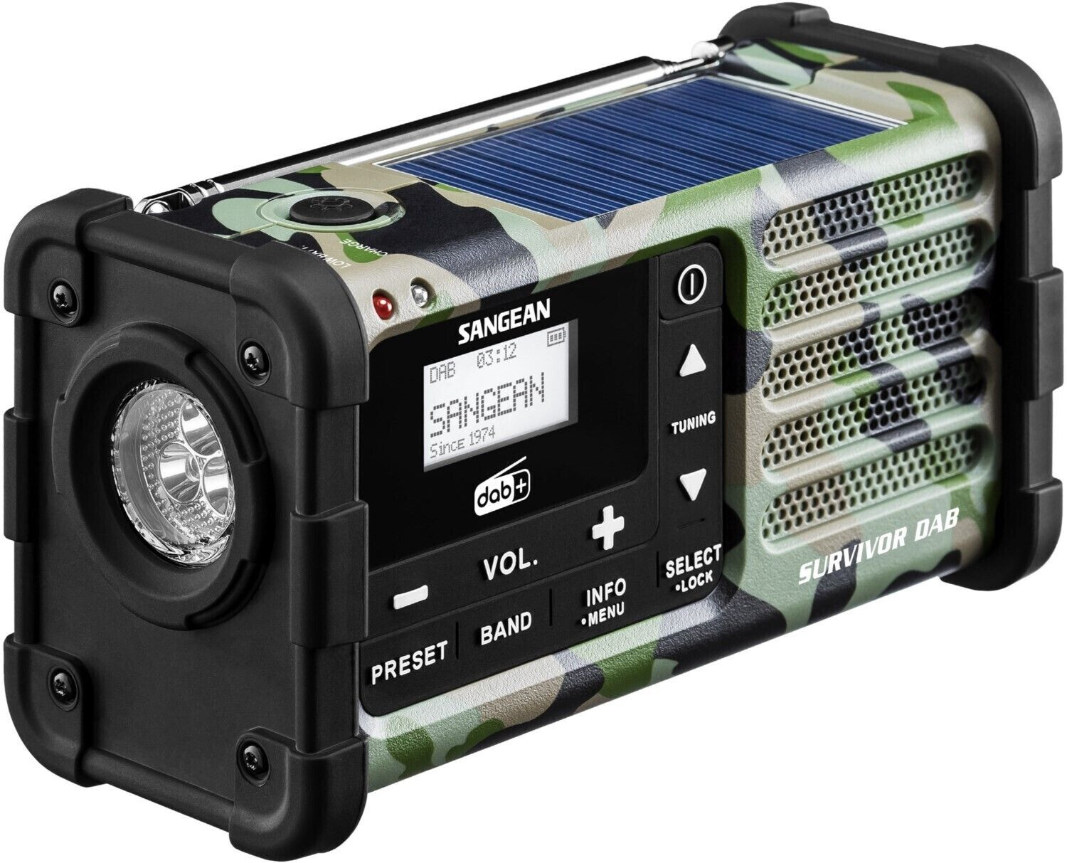 SANGEAN MMR88DAB - MMR-88DAB Camouflage – Tragbares DAB+/FM-Radio mit Solar- und Handkurbelbetrieb