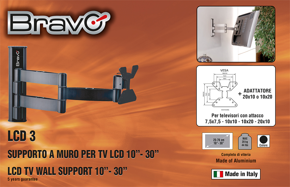 BRAVO LCD3BLACK - TV Halterung aus Aluminium 10" bis 30"