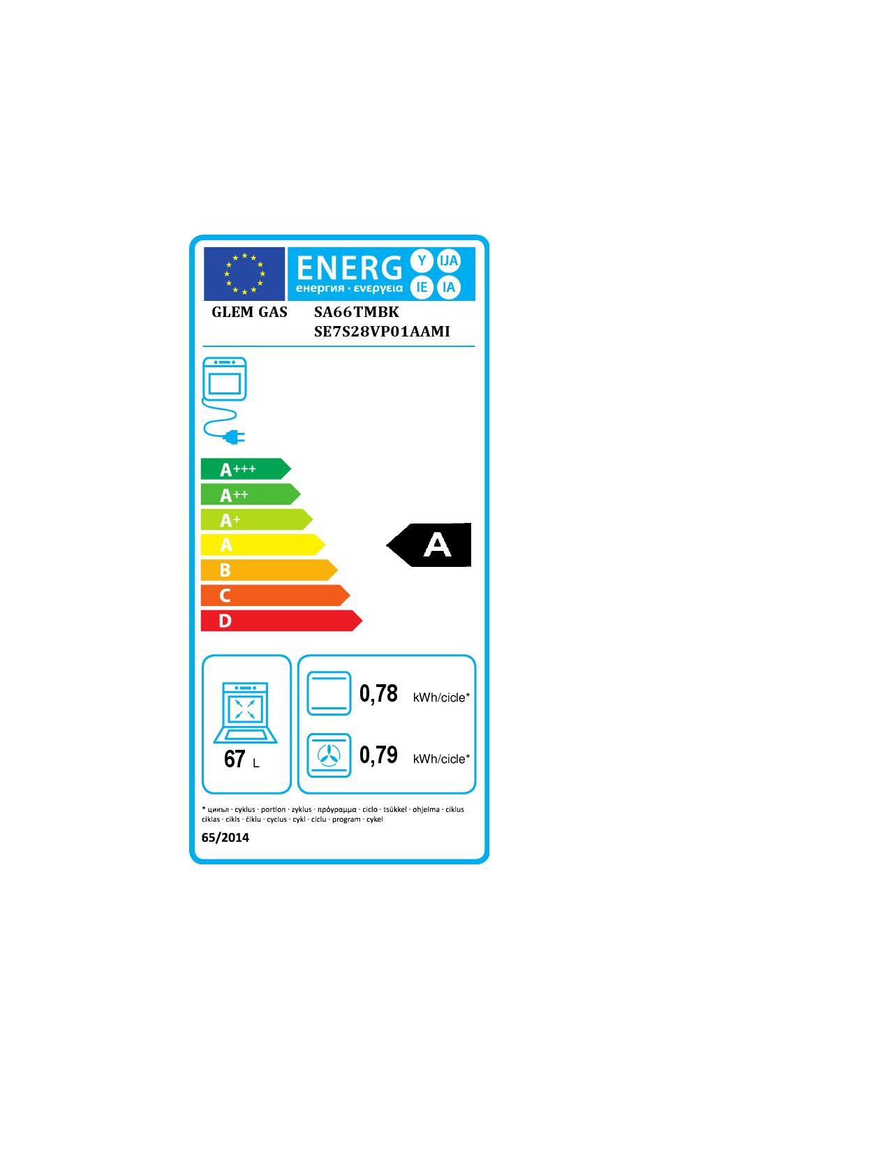 GLEM GAS SA66TMBK - 60cm Küchenherd Schwarz mit Multifunktionsbackofen