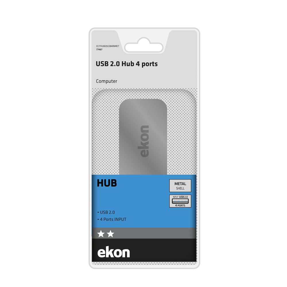 EKON ECITHUB20USB4INMET - USB Hub 2.0 4 Anschlüsse Metall