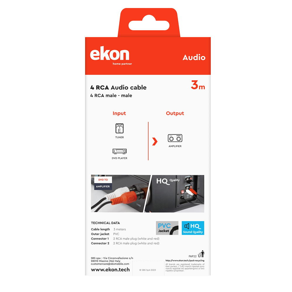 EKON ECA2RCA30MM - Cavo RCA 2x2 3m