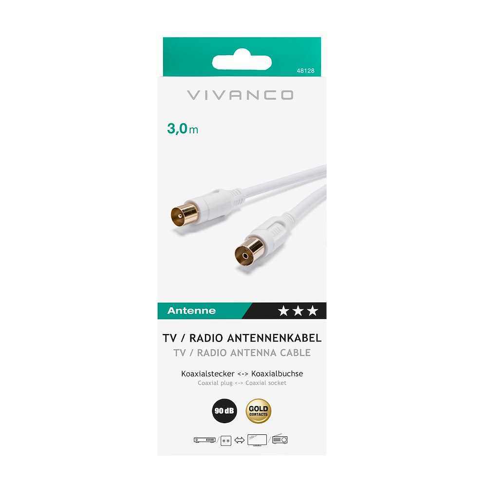 VIVANCO VVACABMF300GW - Koaxialkabel Antenne 3m