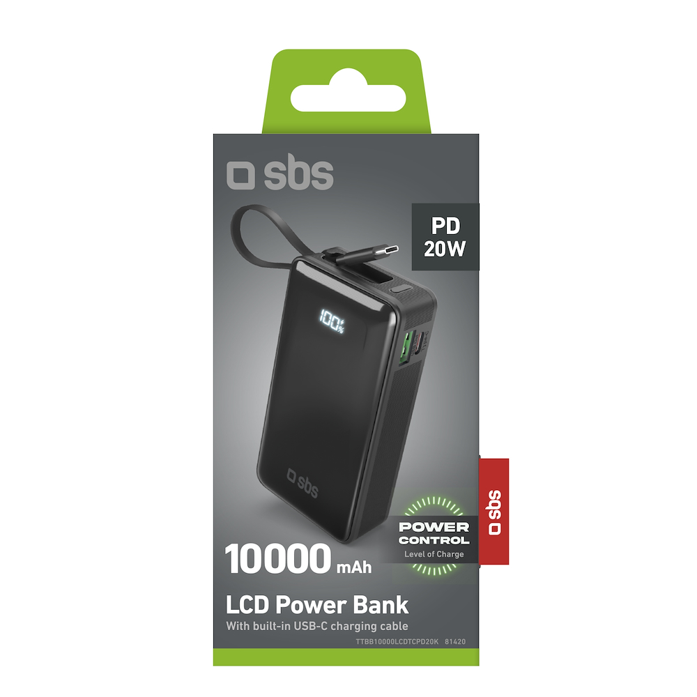 SBS TTBB10000LCDTCPD20K - Power Bank 10000mAh con display