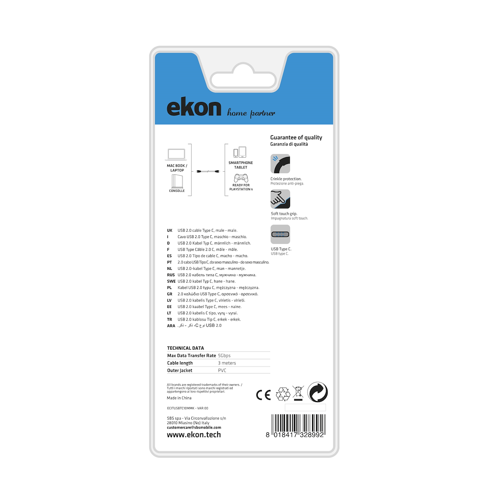 EKON ECITUSBTC30MMW - Cavo USB-C 3 metri bianco