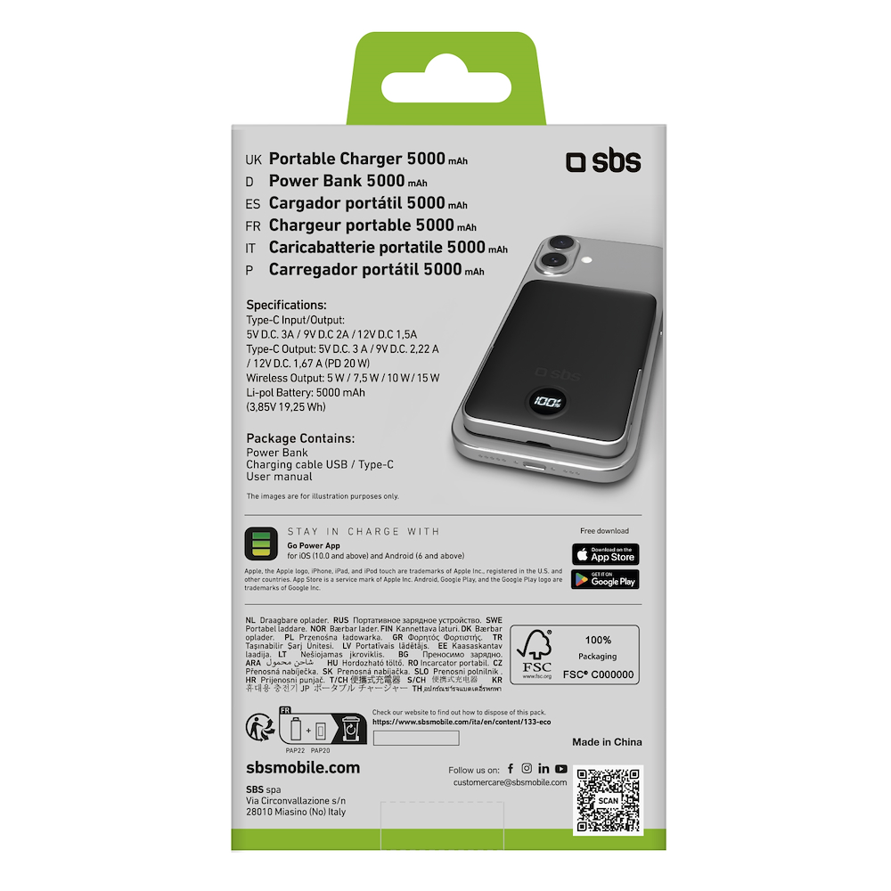 SBS TEBB5000MAGSTAND - Power bank 5000mAh con supporto