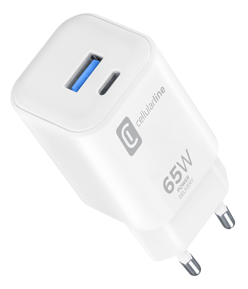 CELLULAR LINE ACHUSBC2PD65WSMLW - Caricatore doppio 65W per dispositivi
