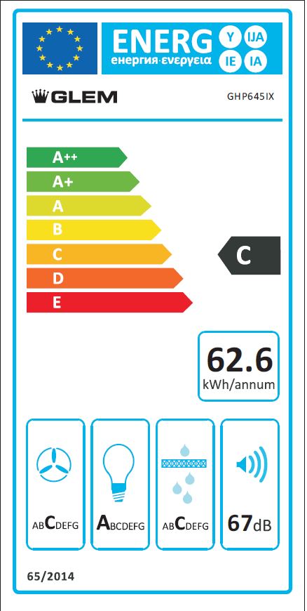 GLEM GAS GHP645IX - Cappa camino parete 60cm classe C