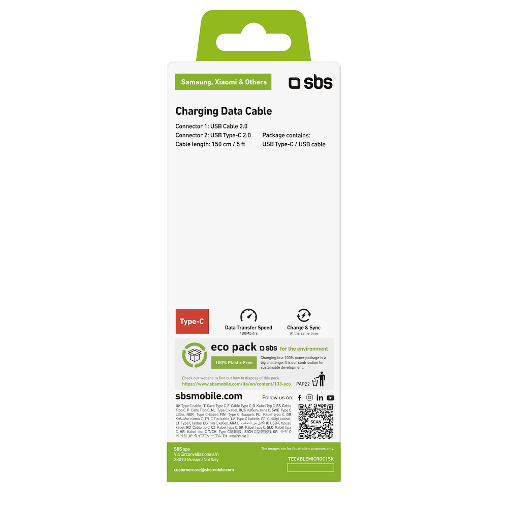 SBS TECABLEMICROC15K - Cavo Dati USB 2.0 a Type-C 1,5m