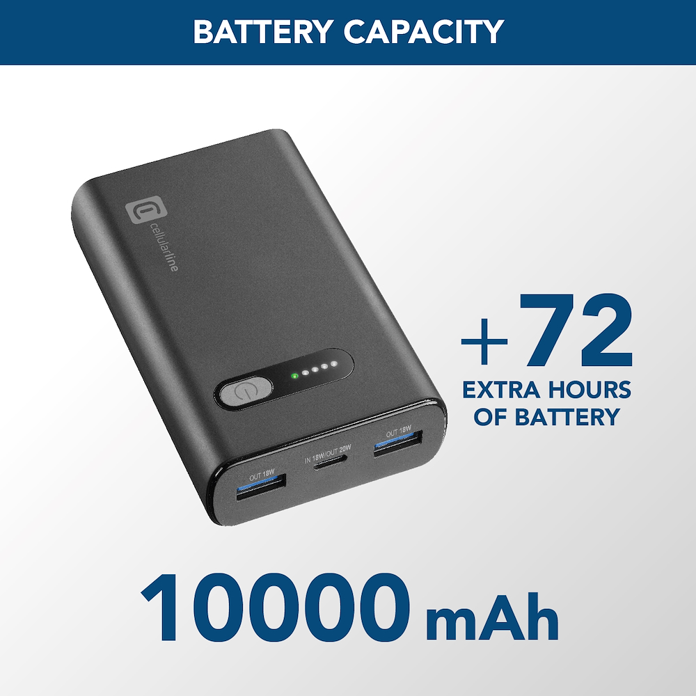 CELLULAR LINE PBFAST01PD10000K - Power Bank Portatile Fast PD 10000mAh Nero