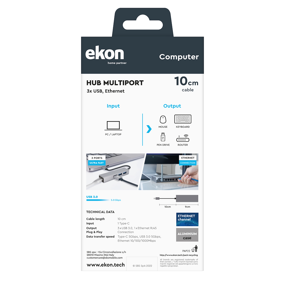 EKON ECITHUBLAN3USBIN - Hub Multiporta USB 3.0 Ekon