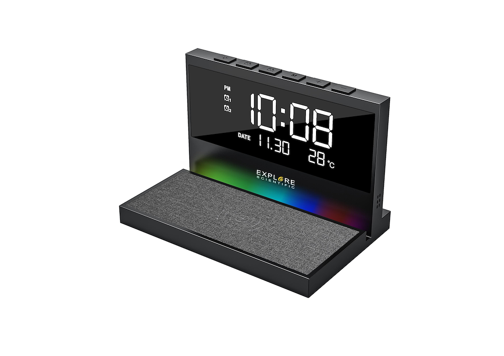 EXPLORE SCIENTIFIC BCC2002CM3000 - Schreibtischuhr mit kabelloser Ladestation