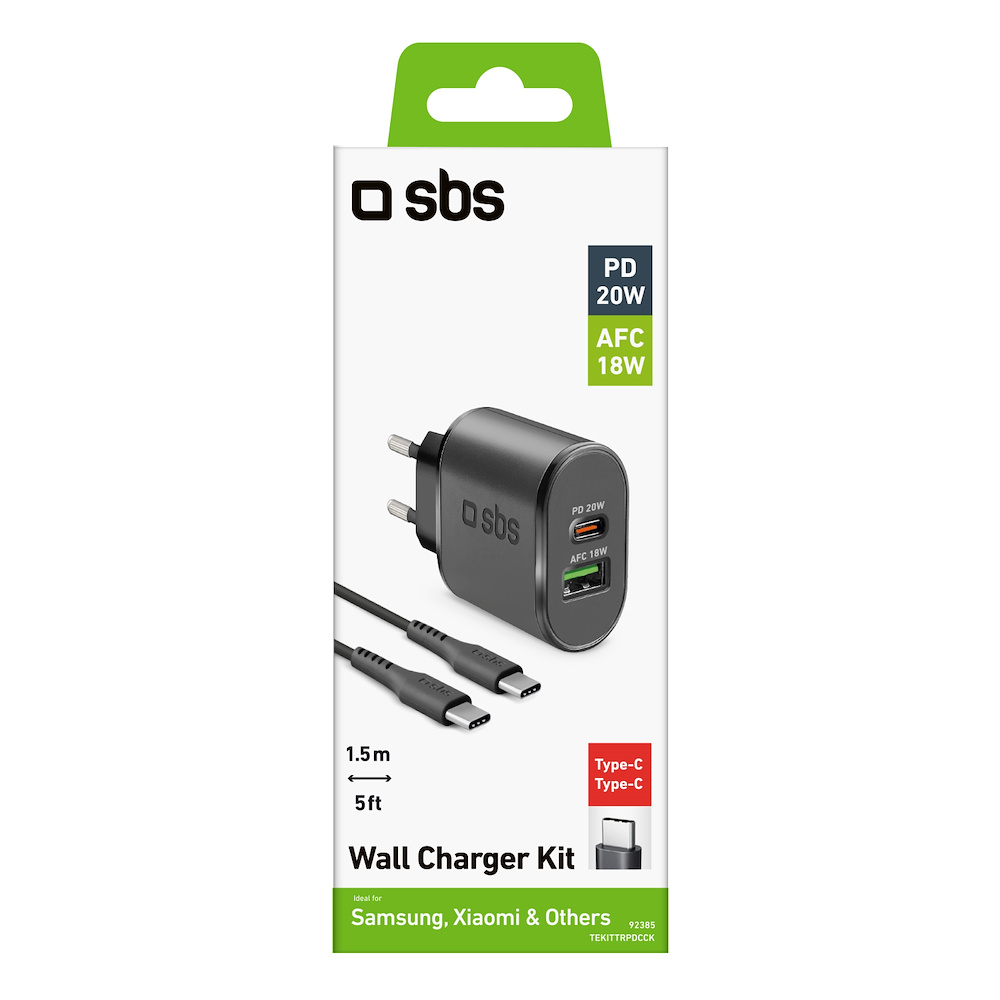 SBS TEKITTRPDCCK - Caricabatterie da viaggio USB-C 18W con cavo
