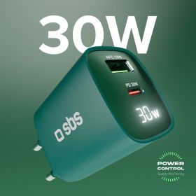 SBS TETRGANLCD1USB1C30G - Caricabatterie da muro LCD 30W