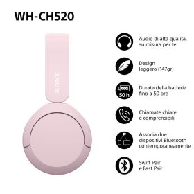 SONY WHCH520P - Sony Bluetooth On-Ear Kopfhörer Rosa