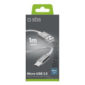 SBS TECABLEMICROBS - Micro USB Kabel 1m Gewebe Silber