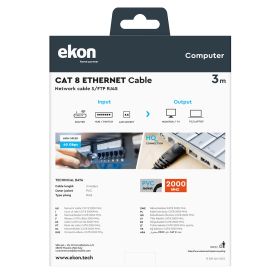 EKON ECITLAN830G - Cavo rete UTP 3 metri grigio