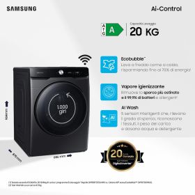 SAMSUNG WF20DG8650BVU3 - Lavatrice Samsung 20KG classe A nera