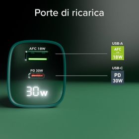 SBS TETRGANLCD1USB1C30G - Caricabatterie da muro LCD 30W