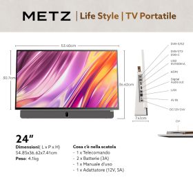 METZ 24MPE7000Z 0700573 TV LED PORT.24"FHD T2/S2 SMART GOOG.TV C/BAT.BIANC