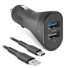 SBS TEKITCRC2U21AUL - 10W Auto Ladegerät mit 2USB und Kabel