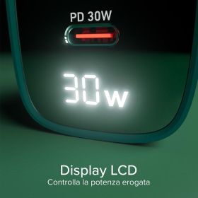 SBS TETRGANLCD1USB1C30G - Caricabatterie da muro LCD 30W