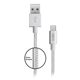 SBS TECABLEMICROBS - Micro USB Kabel 1m Gewebe Silber