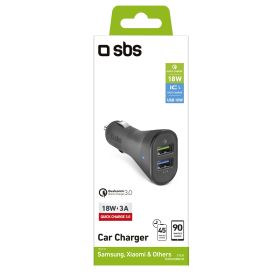 SBS TECR2USBQCH3 - 18W Auto-Ladegerät mit 2 USB-Anschlüssen